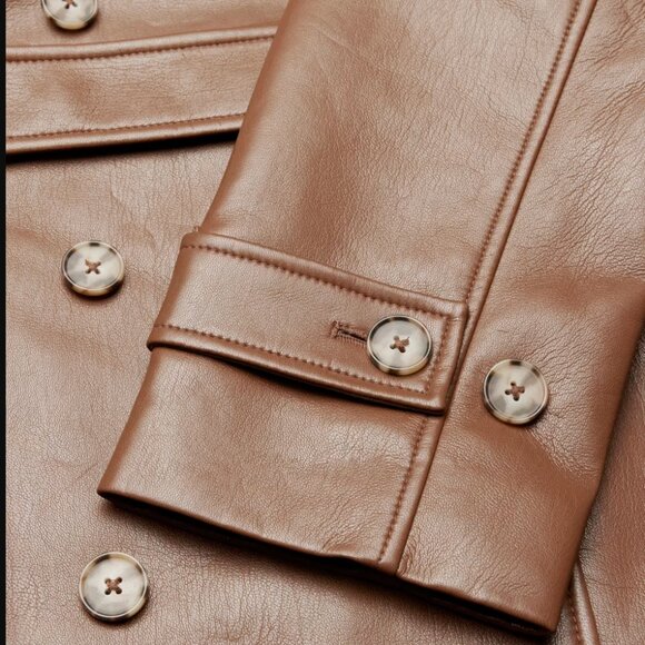 NEW Aritzia Babaton New Tabloid Vegan Leather Trench Coat in Cognac Brown - Picture 10 of 10